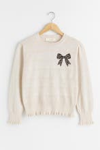 Beige meisjestrui met strik - Herfst/Wintercollectie|NIEUW, Kinderen en Baby's, Kinderkleding | Maat 116, Ophalen of Verzenden