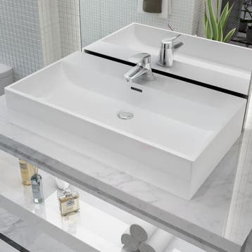 vidaXL Wastafel met kraangat wit 76x42,5x14,5 cm kermiek, Verzenden, Nieuw