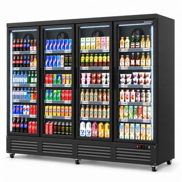 SIBERO Supermarkt Koelkast 4-Deurs 2159L Zwart 2508mm, Ophalen of Verzenden, Nieuw in verpakking, Koelen en Vriezen