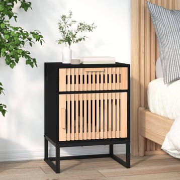 vidaXL Nachtkastje 40x30x55,5 cm bewerkt hout en ijzer zwart, Minder dan 45 cm, Verzenden, Nieuw, 55 tot 70 cm