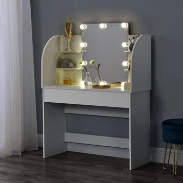 [en.casa] Kaptafel Köla met Led-verlichting en spiegel wit, Verzenden, Nieuw