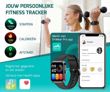 2dekans | FITAGE Smartwatch - Smartwatches - Stappenteller -, Ophalen of Verzenden, Zo goed als nieuw, Zwart, FITAGE