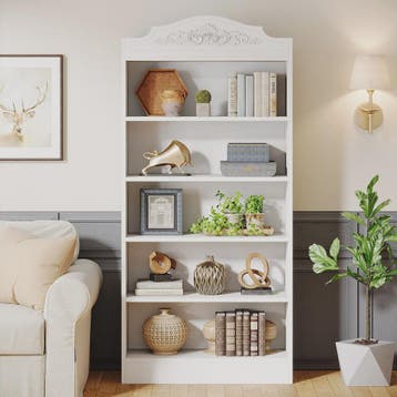 Moderne Witte Boekenkast 5 Lagen - 73 Inch Hoge Boekenkast, Verzenden, Nieuw