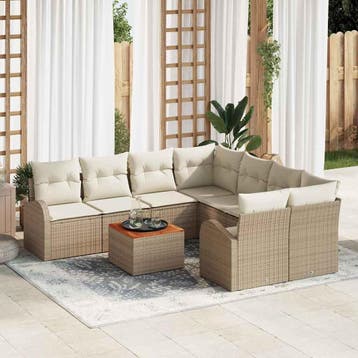 vidaXL Tuinbankenset 9 st Beige poly rattan, Verzenden, Nieuw, Rotan, Meer dan 8 zitplaatsen