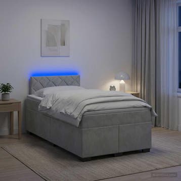 vidaXL Boxspring Bed met Matras en LED Lichtgrijs 120 x 190, Verzenden, Nieuw, Twijfelaar, Stof