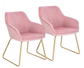 Set van 2 Fluwelen Eetkamerstoelen – Armleuningen en Metaal, Verzenden, Nieuw