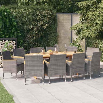 vidaXL 11-delige Tuinset met kussens grijs, Verzenden, Nieuw, Meer dan 8 zitplaatsen, Tuinset