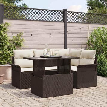 vidaXL Tuin Sofa Set 5 st Bruin poly rattan, Verzenden, Nieuw, 5 zitplaatsen