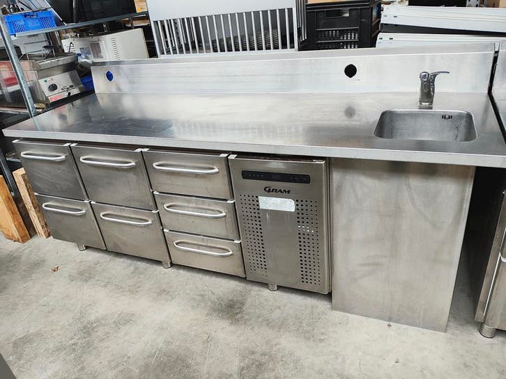 Koelwerkbank, Fornuis, Oven, rvs, Koffiemachine, horeca enz., Zakelijke goederen, Horeca | Keukenapparatuur, Gebruikt, Ophalen