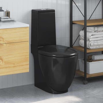 vidaXL Toilet rond afvoer onder keramiek zwart, Verzenden, Nieuw