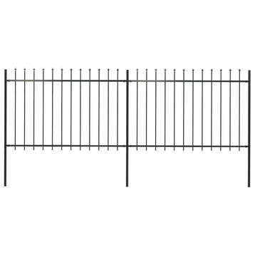 vidaXL Tuinhek met speerpunt staal 337x120 cm zwart, Verzenden, Nieuw, IJzer, 1 tot 2 meter
