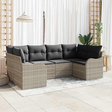 vidaXL Tuin Sofa Set 6 st Lichtgrijs Poly riet, Verzenden, Nieuw, Rotan, 6 zitplaatsen