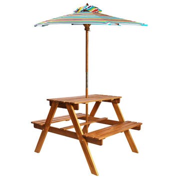 vidaXL Kinderpicknicktafel met parasol 79x90x60 cm massief, Tuin en Terras, Verzenden, Nieuw, Hout