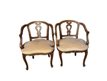 Fauteuil - Walnoot - Een paar Venetiaanse fauteuils.