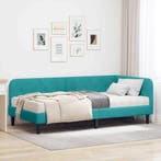 vidaXL Hoekbedframe Turquoise 90 x 200 cm Fluweel, Verzenden, Nieuw, Stof