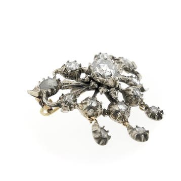 Zilveren broche gezet met roos geslepen diamanten, Gebruikt, Ophalen of Verzenden, Met edelsteen, Zilver