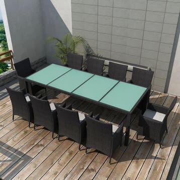 vidaXL 11-delige Tuinset met kussens poly rattan zwart, Meer dan 8 zitplaatsen, Nieuw, Tuinset, Verzenden