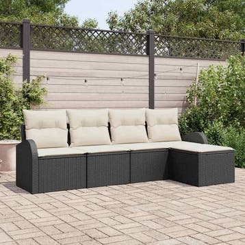 vidaXL Tuin Sofa Set 5 st Zwart poly rattan, Verzenden, Nieuw, Rotan, 5 zitplaatsen