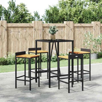 vidaXL 5-delige Tuinbarset poly rattan en massief acaciahout, Verzenden, Nieuw, 4 zitplaatsen