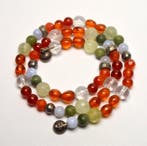 925 zilver - Baltisch amber, carneool, aquamarijn, jade,