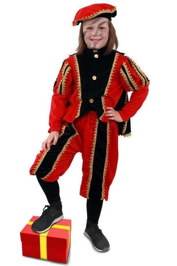 Pietenpak kinderen met cape rood-zwart - 140, Diversen, Sinterklaas, Verzenden, Nieuw