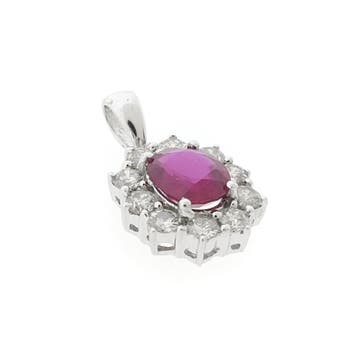 Witgouden hanger met roze spinel en diamant; 0,70 ct., Ophalen of Verzenden, Gebruikt, Goud, Overige merken
