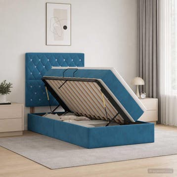 vidaXL Opslag bed met matras Donkerblauw 100 x 200 cm, Verzenden, Nieuw, Blauw, Stof