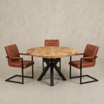 Ronde eettafel massief Mangohout. 110 t/m 160 vanaf €339!, Verzenden, Rond, Nieuw, Industriële meubels