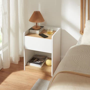 Nachtkastje Kuorshare 55x42x37 cm wit en eikenkleurig [en.ca, Verzenden, Nieuw