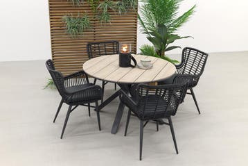 Jasmine black / GI Edison 122 cm. - ronde tuinset, Verzenden, Nieuw, Wicker, Tuinset