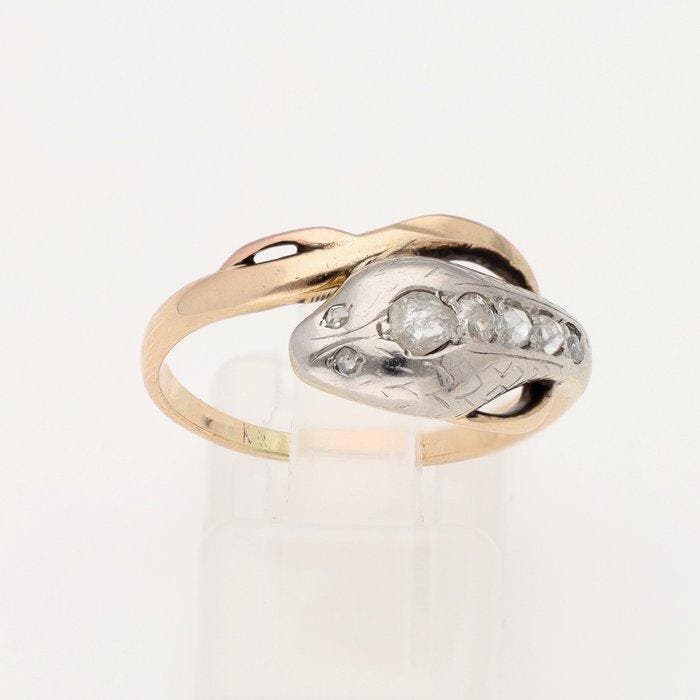 Ring - 14 karaat Platina, Geel goud - Diamanten, Sieraden, Tassen en Uiterlijk, Ringen