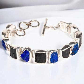 Zilveren armband met azuriet uit het Oeralgebergte en zwarte