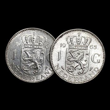 Nederland. Silver 2x 1 Gulden (Juliana) Coins 1965/1966