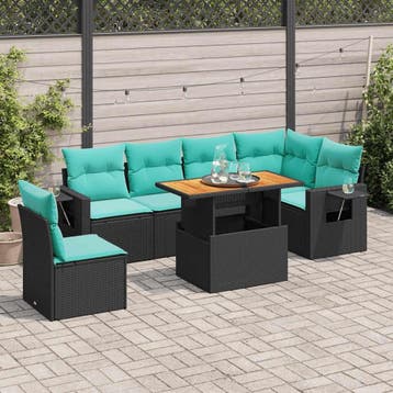 vidaXL 7-delige Loungeset met kussens poly rattan zwart, Verzenden, Nieuw, Loungeset