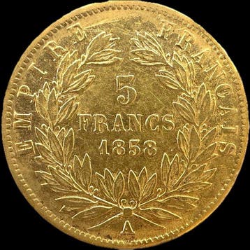 Frankrijk. Napoléon III. 5 Francs 1858-A, Paris (Zonder