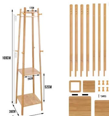 Vrijstaande Bamboe Kapstok met Planken en Haken, Kleding | Dames, Kledingrekken, Verzenden, Nieuw