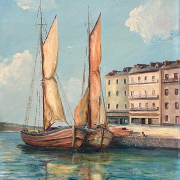 Lucien Ferriot (1905-?) - Marine aux bateaux - Vue dun port