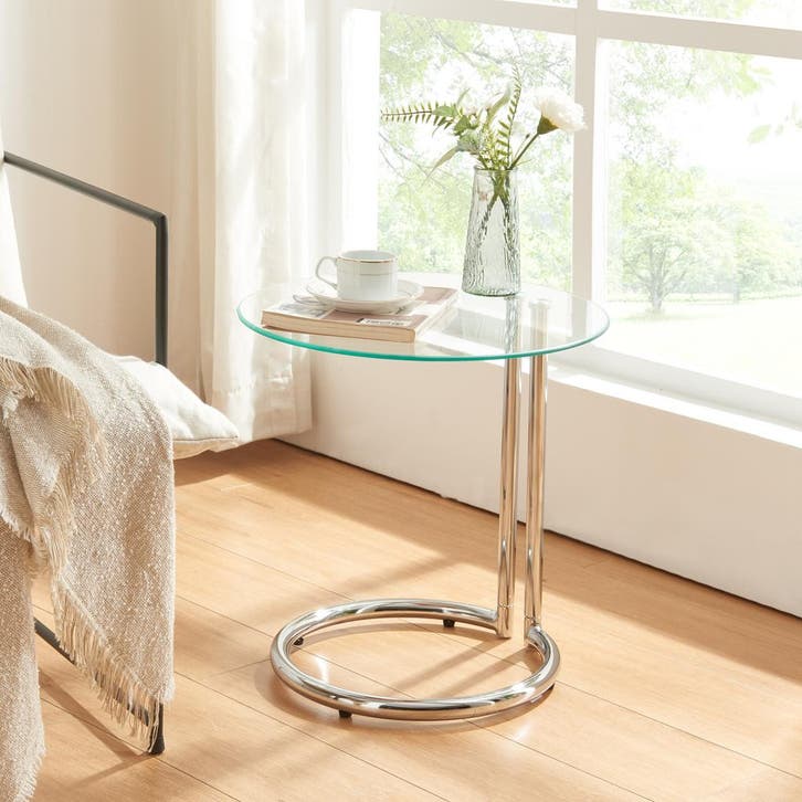 Bijzettafel Ylivieska rond met glasplaat 46x45 cm chroom en, Huis en Inrichting, Woonaccessoires | Overige, Verzenden