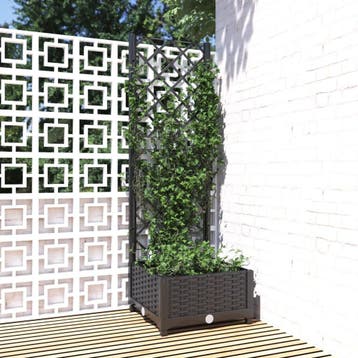vidaXL Plantenbak met trellis zwart 40x40x121,5 cm PP, Verzenden, Nieuw, Kunststof, Minder dan 60 cm