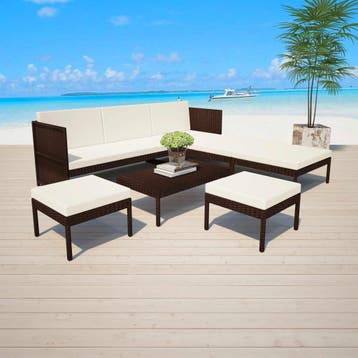 vidaXL 6-delige Loungeset met kussens poly rattan bruin, Verzenden, Nieuw, Loungeset