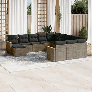 vidaXL 12-delige Loungeset met kussens poly rattan grijs, Tuin en Terras, Verzenden, Nieuw, Loungeset