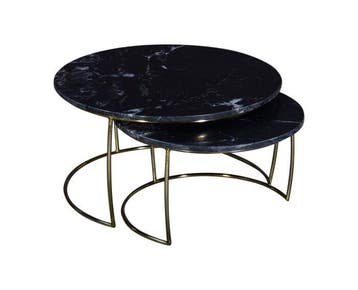 Salontafel set van 2 Andrea Marmer | Goud, Huis en Inrichting, Tafels | Salontafels, Ophalen of Verzenden, Nieuw