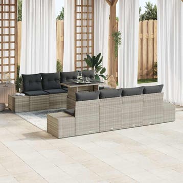 vidaXL Tuin Sofa Set 9 st Licht Grijs en Donker Grijs, Verzenden, Nieuw, Rotan, Meer dan 8 zitplaatsen