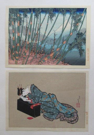 2 vintage woodblock prints - Katsushika Hokusai (1760–1849)