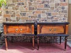 Nachtkastje - Hout, Glas, Verguld messing - Paar vintage