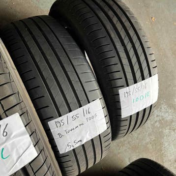 2 x Bridgestone Turanza T005 195-55-16 Zomerbanden 5,5mm, Gebruikt, 16 inch, Ophalen of Verzenden, Band(en)