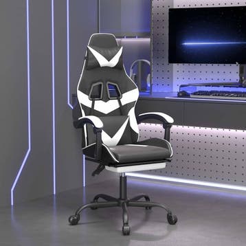 vidaXL Gamestoel met voetensteun kunstleer zwart en wit, Verzenden, Nieuw, Wit
