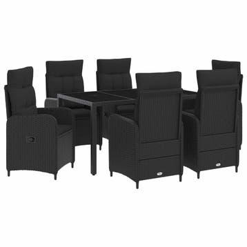 vidaXL Buiten eettafelset 7 pcs Zwart 150 x 90 x 75 cm poly, Verzenden, Nieuw