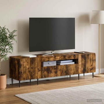 vidaXL LED tv-meubel ZWOLLE 153 x 35 x 43 cm Gerookt eiken, Minder dan 50 cm, Verzenden, Nieuw, Minder dan 100 cm