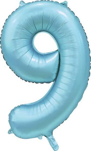 Folie Ballon Cijfer 9 Satin licht blauw 86 cm, Verzenden, Nieuw, Feestartikel, Verjaardag